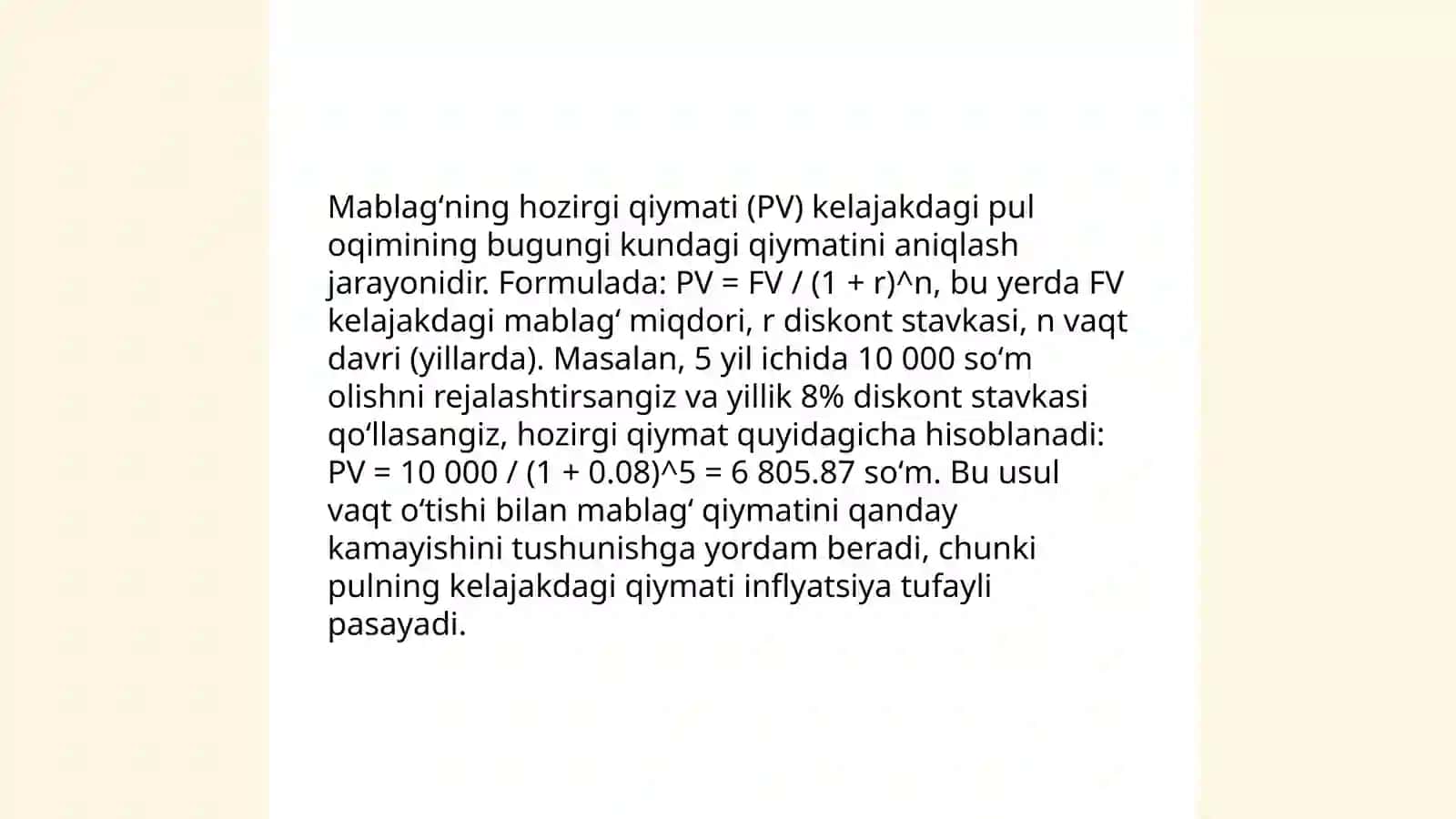 Pul mablagʻlarining vaqt boʻyicha qimmatli konsepsiyasi 4