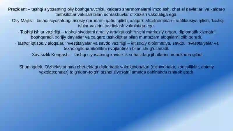 O'ZBEKISTON RESPUBLIKASI TASHQI SIYOSATINING ASOSIY TAMOYILLARI VA ULARNING AMALIY AHAMIYATI 4