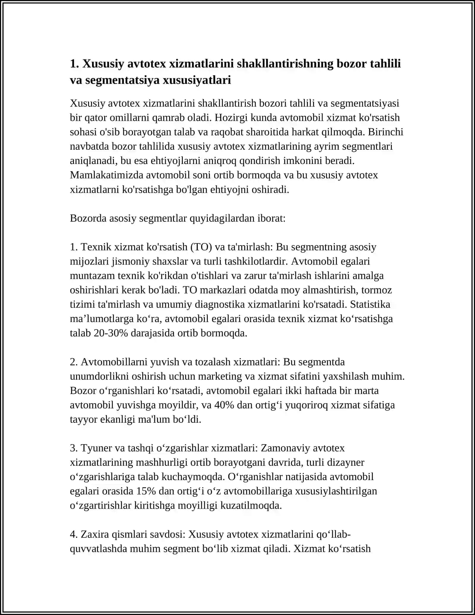 XUSUSIY AVTOTEX XIZMATLARINI SHAKLLANTIRISHNING OʻZIGA XOS XUSUSIYATLARI 4
