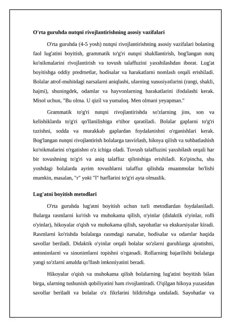 Maktabgacha o'rta yoshdagi bolalar nutqini o'stirishning vazifalari, metodlari va vositalari 4