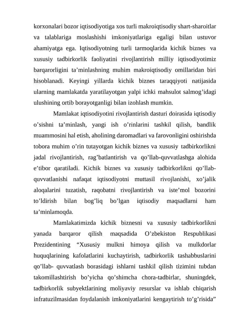 Kichik biznes va xususiy tadbirkorlikni rivojlantirish 4