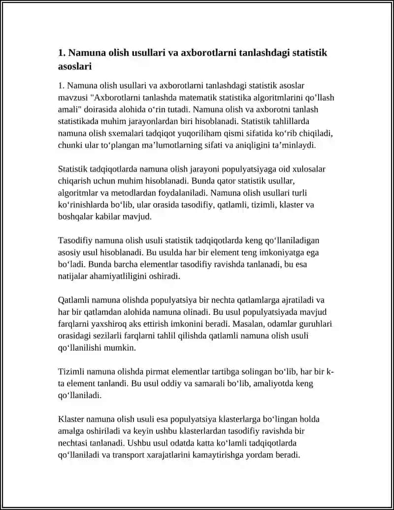 Axborotlarni tanlashda matematik statistika algoritmlarini qo’llash amali 4