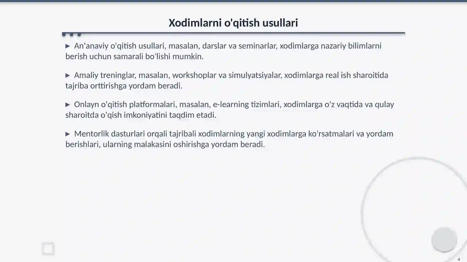 Inson Resurslari Fanidan Xodimlarni O'qitish 4