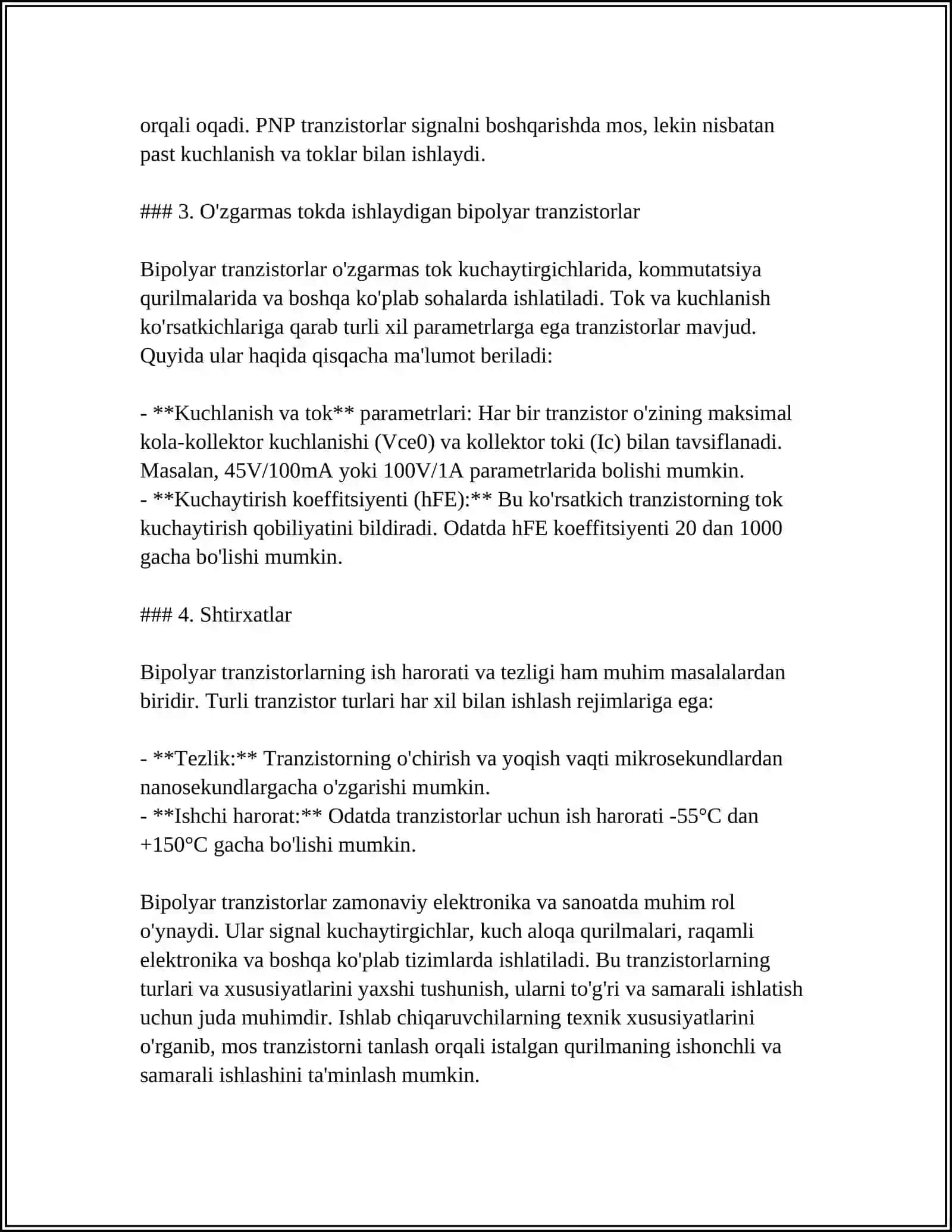 BIPOLYAR TRANZISTORLAR KUCHAYTIRISH QOBILYATI 4
