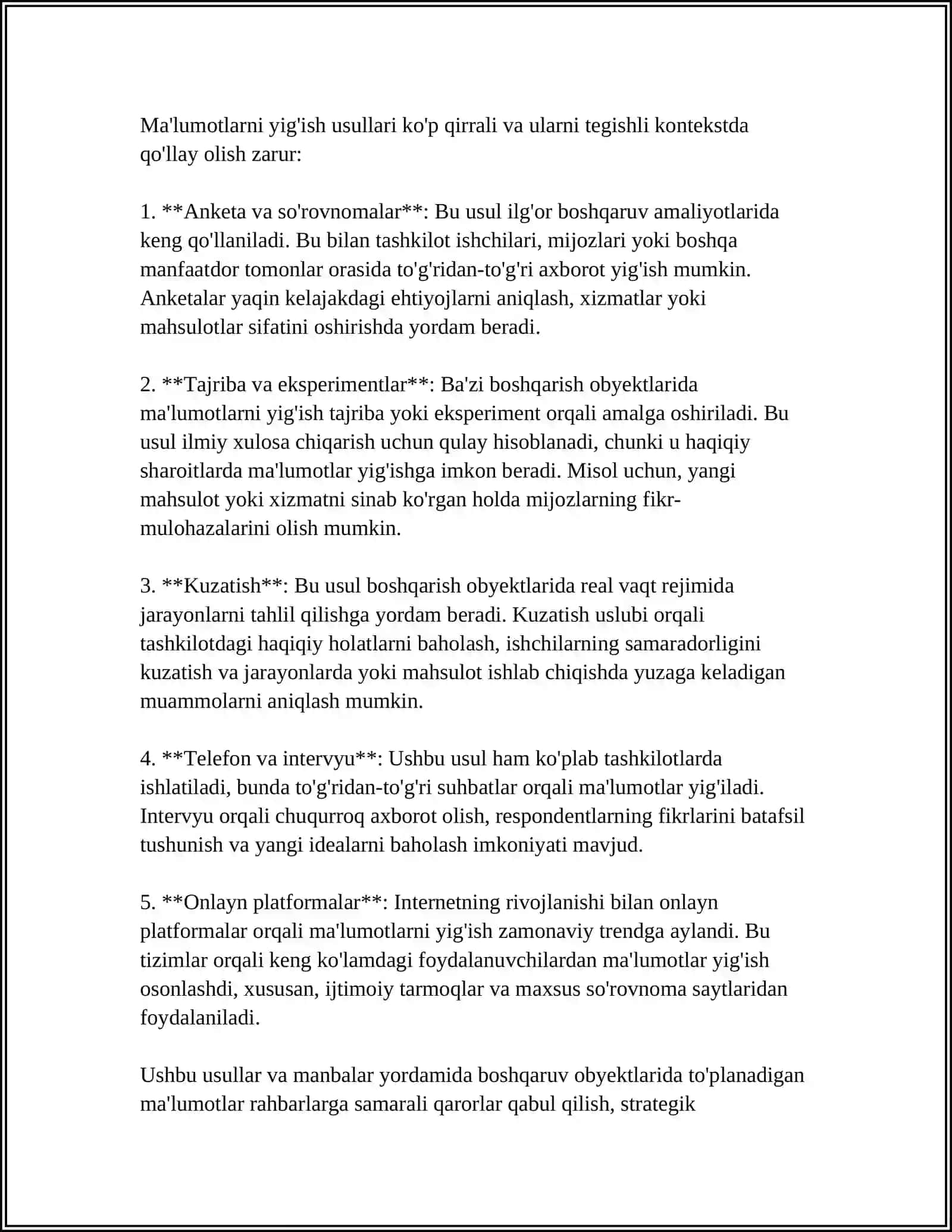 BOSHQARISH OBYEKTLARIDA MA'LUMOTLARNI YIGʻISH VA TAHLIL QILISH 4