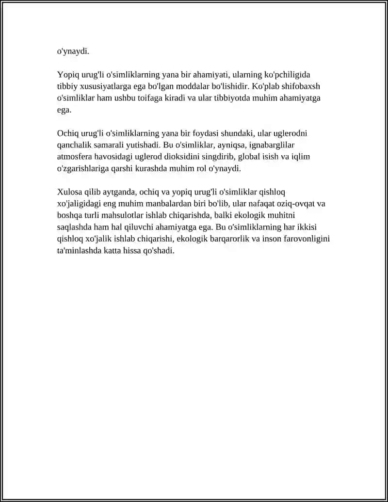 OCHIQ URUGLI VA YOPIQ URUGLI OSIMLIKLARNING QISHLOQ XOJALIGIDAGI AHAMIYATI 4