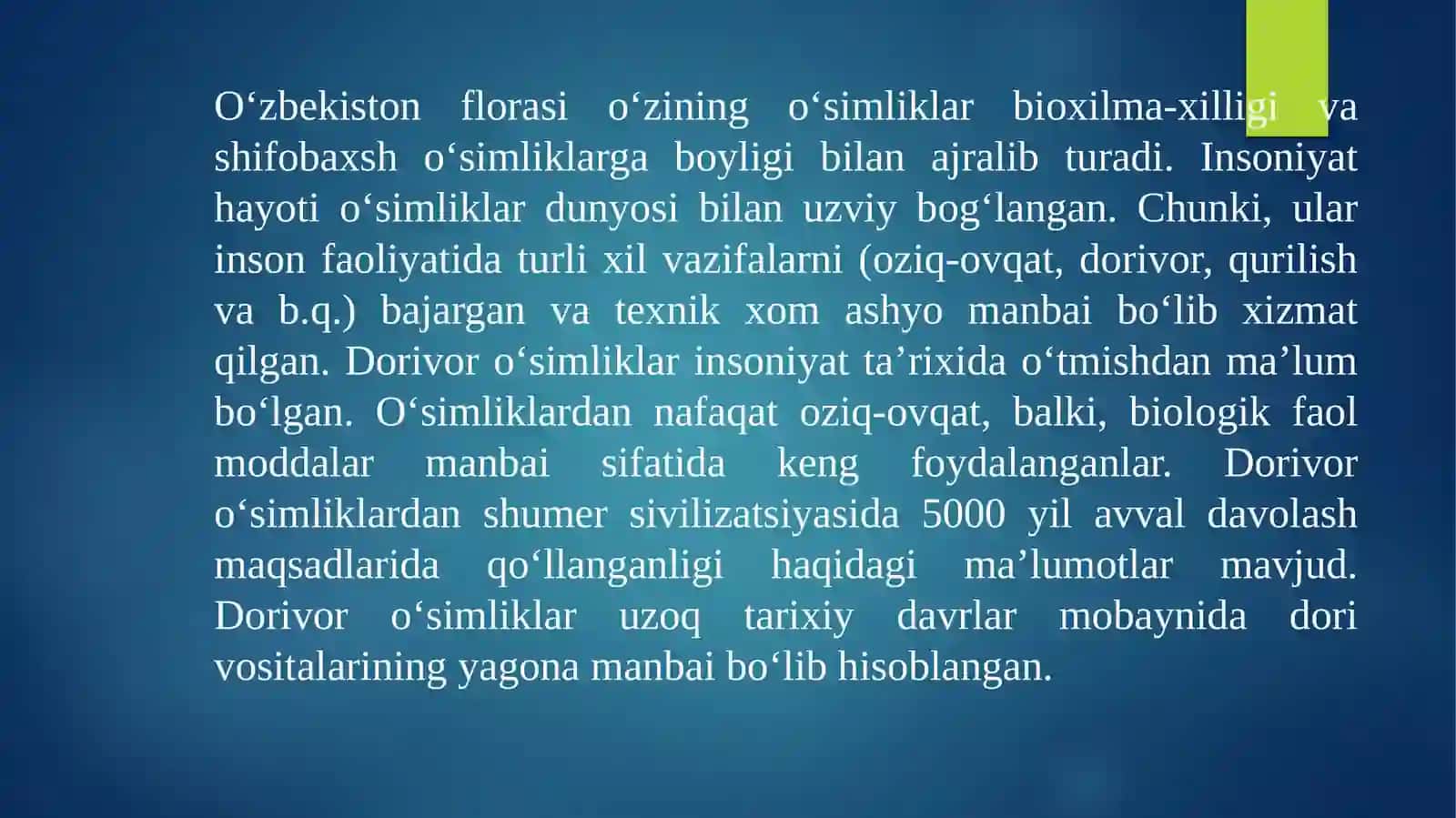 BERDIQULOV MUSURMONNING DORIVOR O’SIMLIKLAR FANIDAN TAYYORLAGAN TAQDIMOTI 4