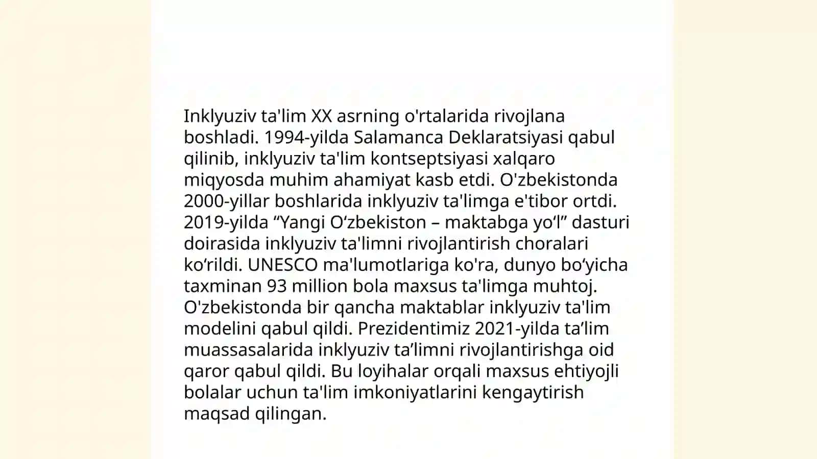 Jamoatchilik oʻrtasida alohida taʼlim ehtiyojlari boʻlgan bolalarning bilim olish huquqi, inklyuziv oʻqishning mazmun-mohiyati haqida tushuntirish ishlarini olib borish 4