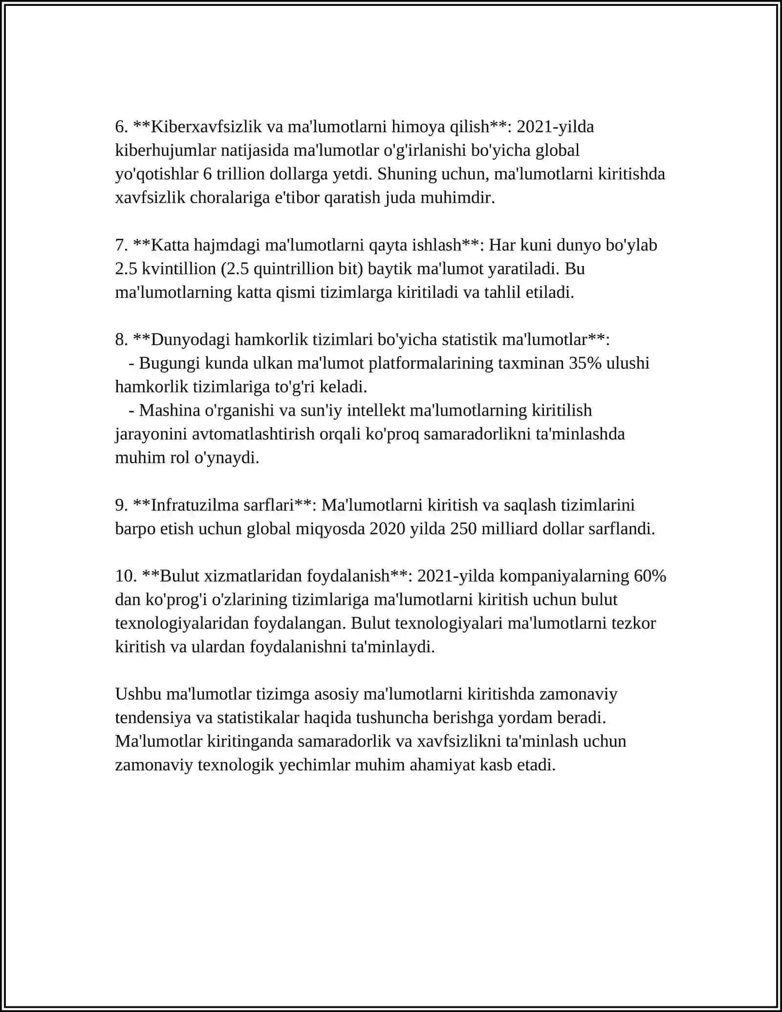 TIZIMDA ISHLASH UCHUN BOSHLANGʻICH MAʼLUMOTLARNI KIRITISH. STANDART HISOBOTLAR TAYYORLASH 4