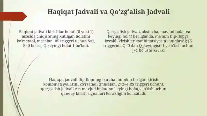 RS, JK va D Triggerlarining Ishlash Rejimlari 4