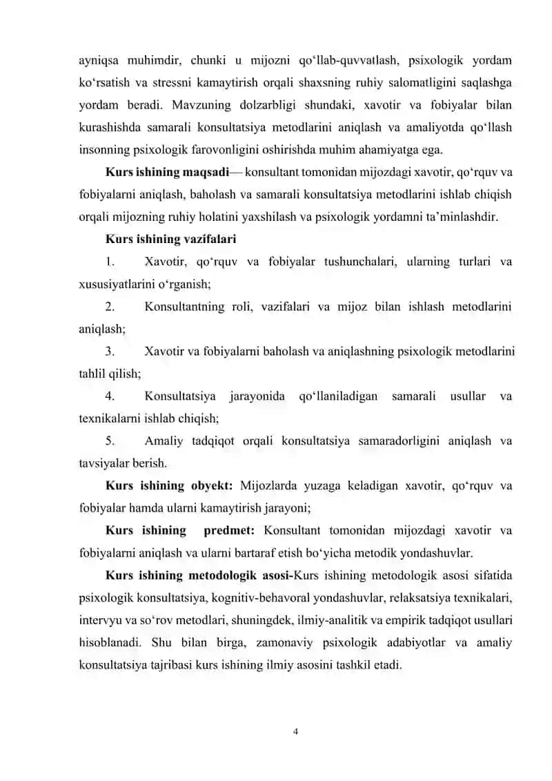 Konsultant tamonidan mijozdagi xavotirni qoʻrquv va fobiyalarni konsultatsiya qilish 4