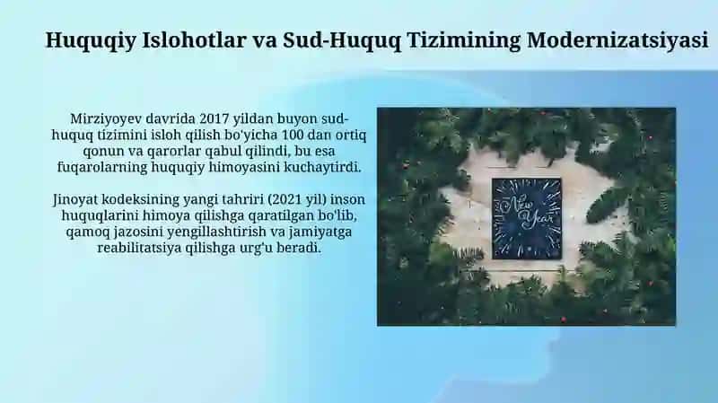 Yangi O'zbekistonda Prezident Mirziyoyev Rahbarligida Amalga Oshirilayotgan Islohotlar 4