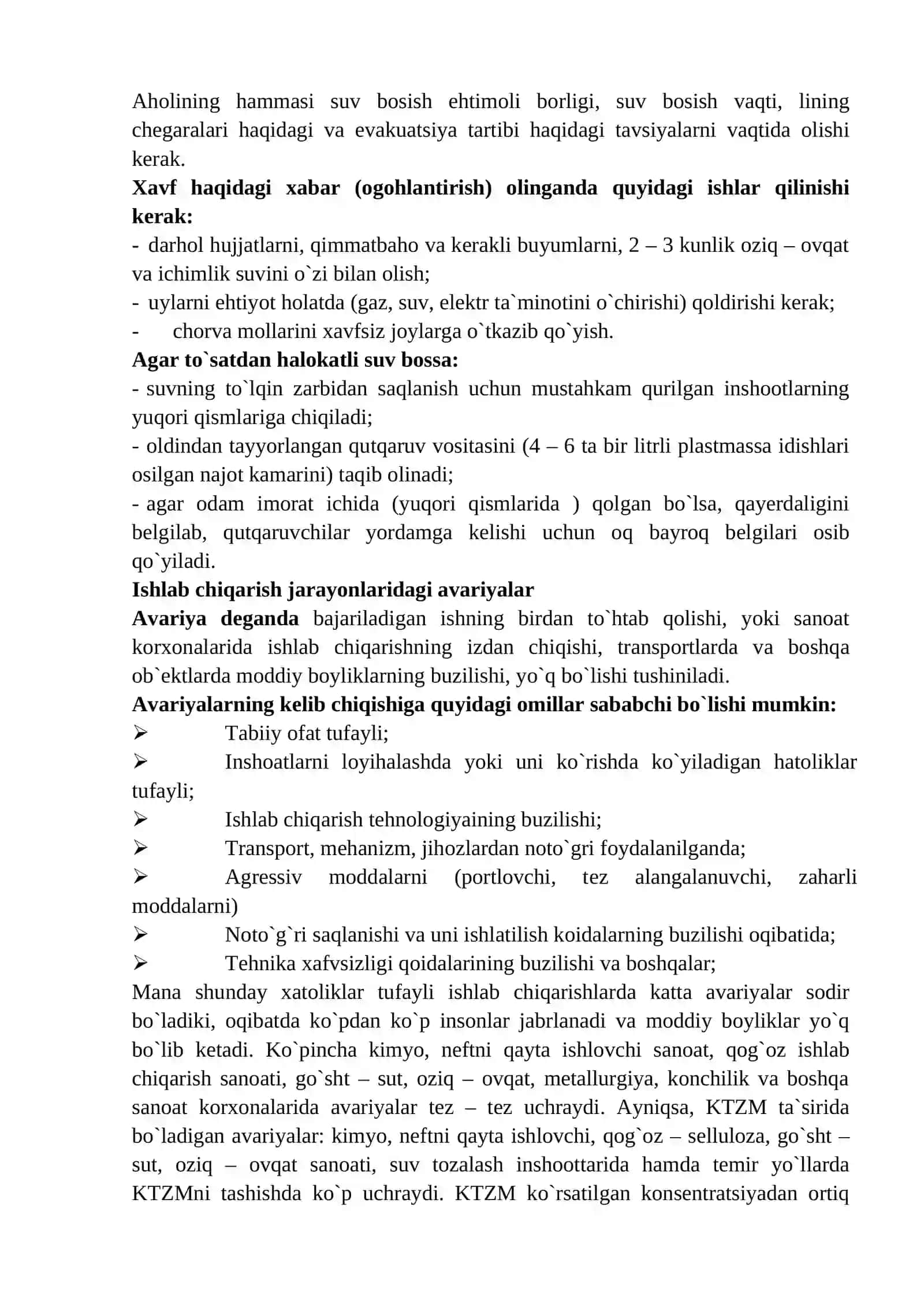 TЕХNОGЕN TUSDAGI ОFATLAR, TURLARI, ХUSUSIYATLARI, ОQIBATLARI VA ULARDA FUQARОLARNING ХATTI – HARAKATLARI 4