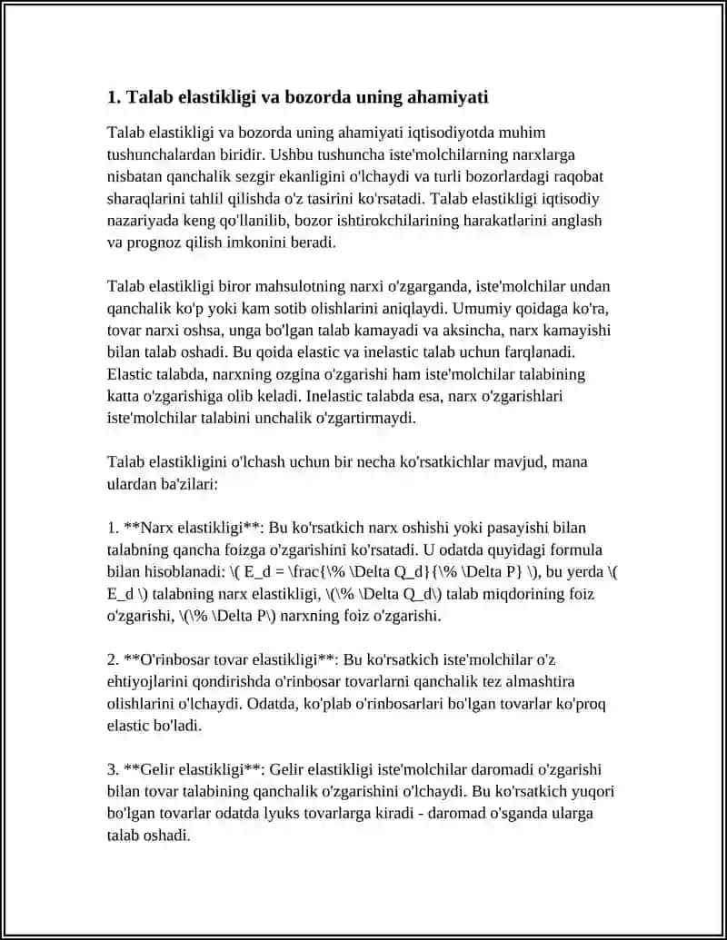 ELASTIKLIK KOFFITSIENTI YORDAMIDA BOZOR TALABINI BAHOLASH 4
