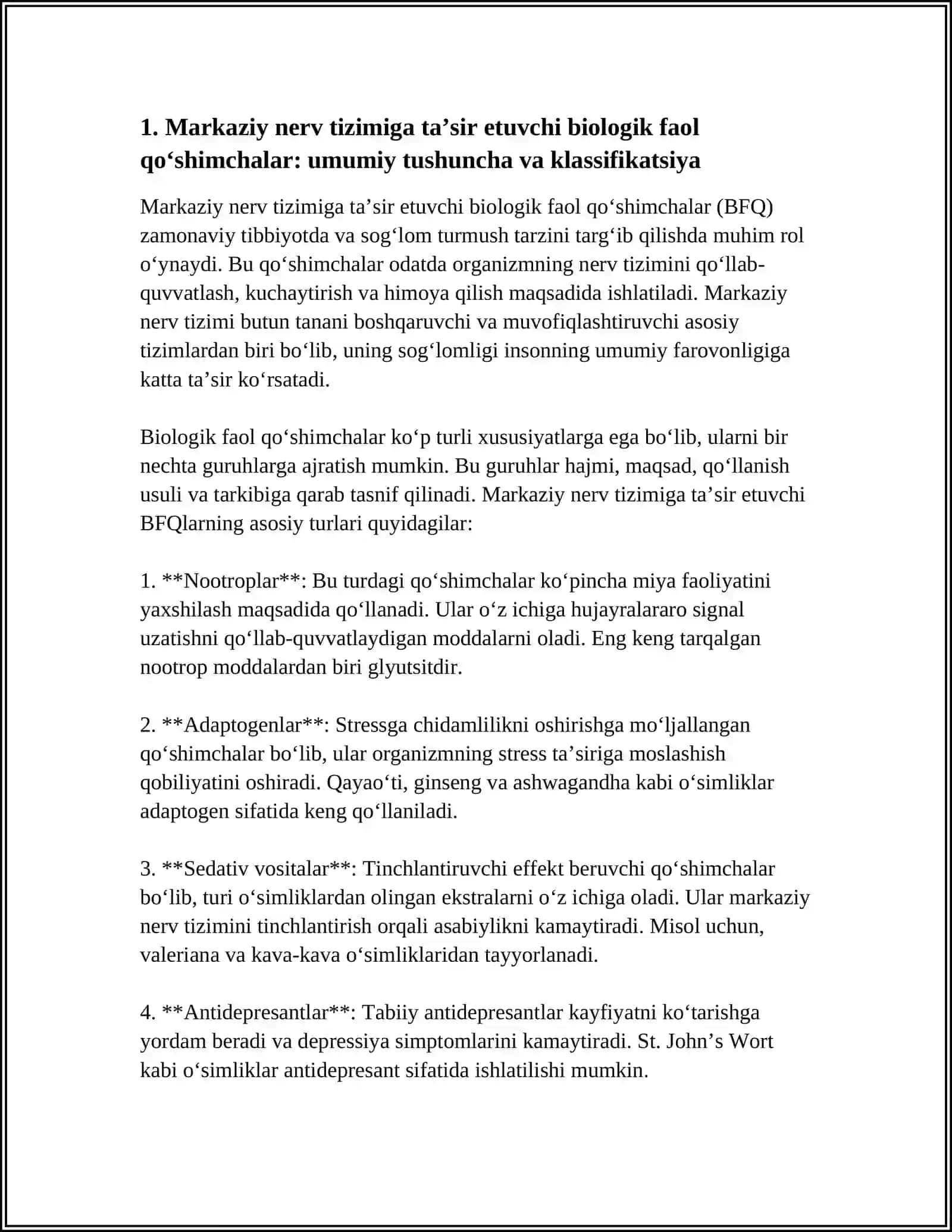MARKAZIY NERV TIZIMIGA TA’SIR ETUVCHI BIOLOGIK FAOL QO‘SHIMCHALAR 4
