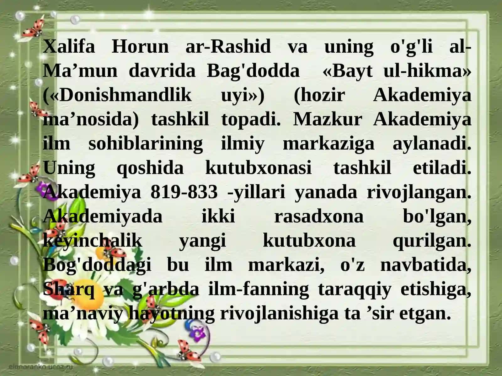 SHARQ UYG DAVRIDA PEDAGOGIK FIKRLARNING RIVOJLANISHI. SHARQ PEDAGOGIK TA’LIMOTIDA TA’LIMIY-AHLOQIY QARASHLAR 4