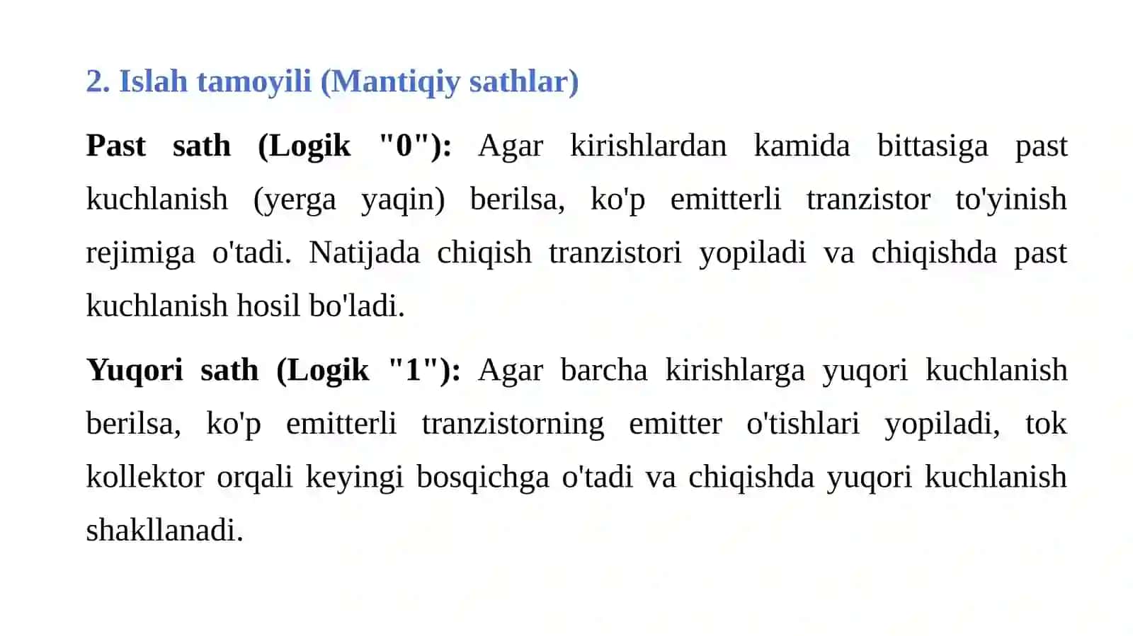 Tranzistor – tranzistorli mantiq integral sxemalarini ishlash tamoyillari 4