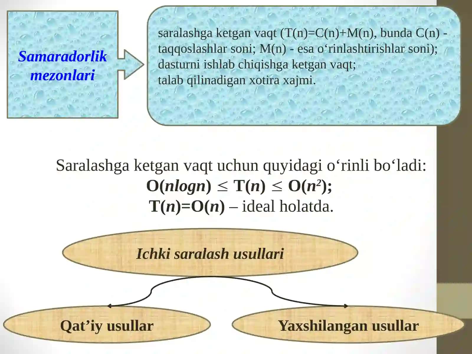 Ma'lumotlarni saralash algoritmlari. Saralashning qat’iy va yashilangan usullari 4