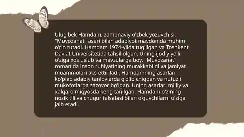 Syujetning asosiy elementlari.(Ulug'bek Hamdamning "Muvozanat" badiiy asar tahlili misolida) 4
