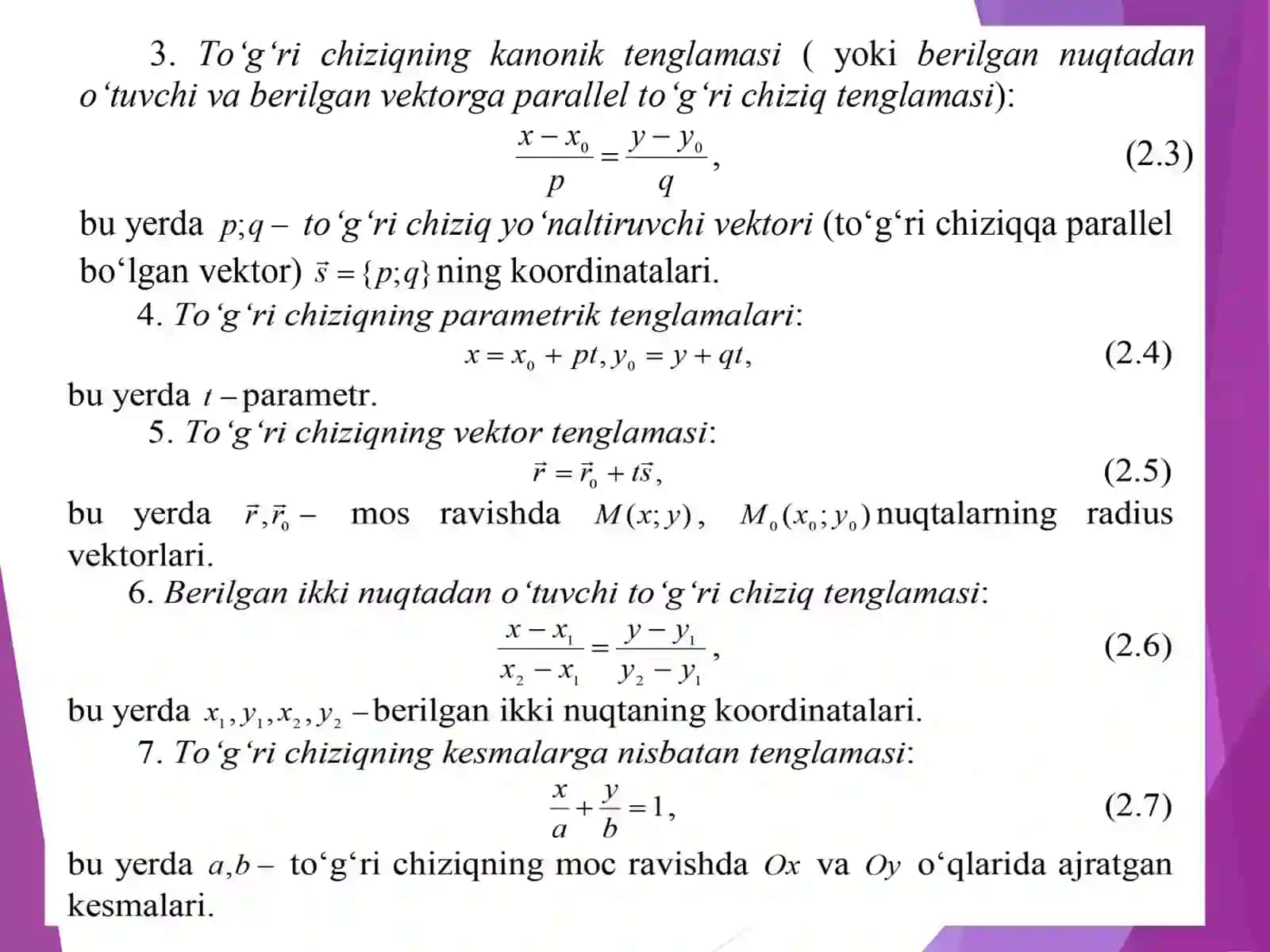 Tekislikdagi chiziq 4