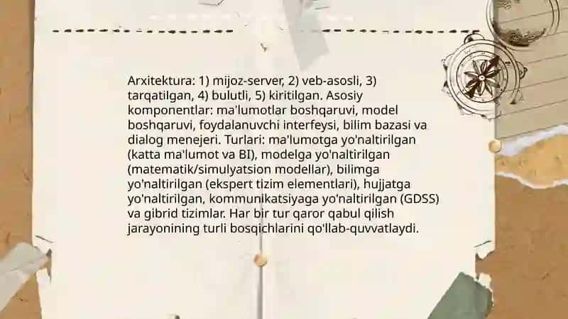 Axborot analitika va qarorlarni qabul qilishni qo‘llab quvvatlovchi tizimlar 4