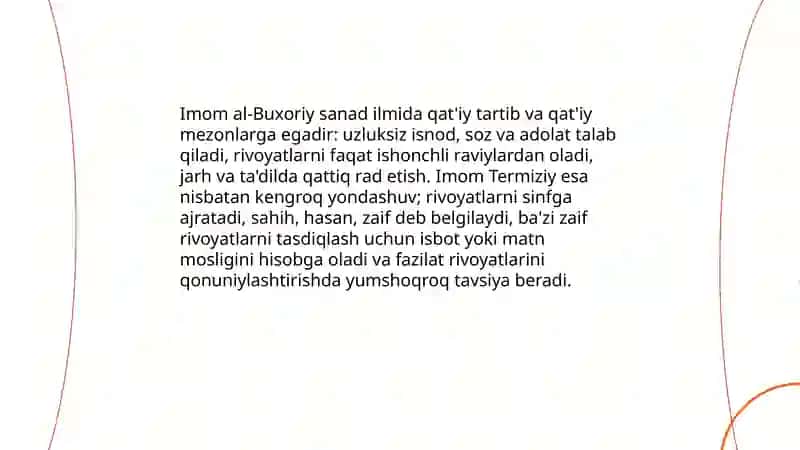 Imom al-Buxoriy va Imom Termiziyning hadis ilmiga qoʻshgan hissalari qiyosiy tahlili 4