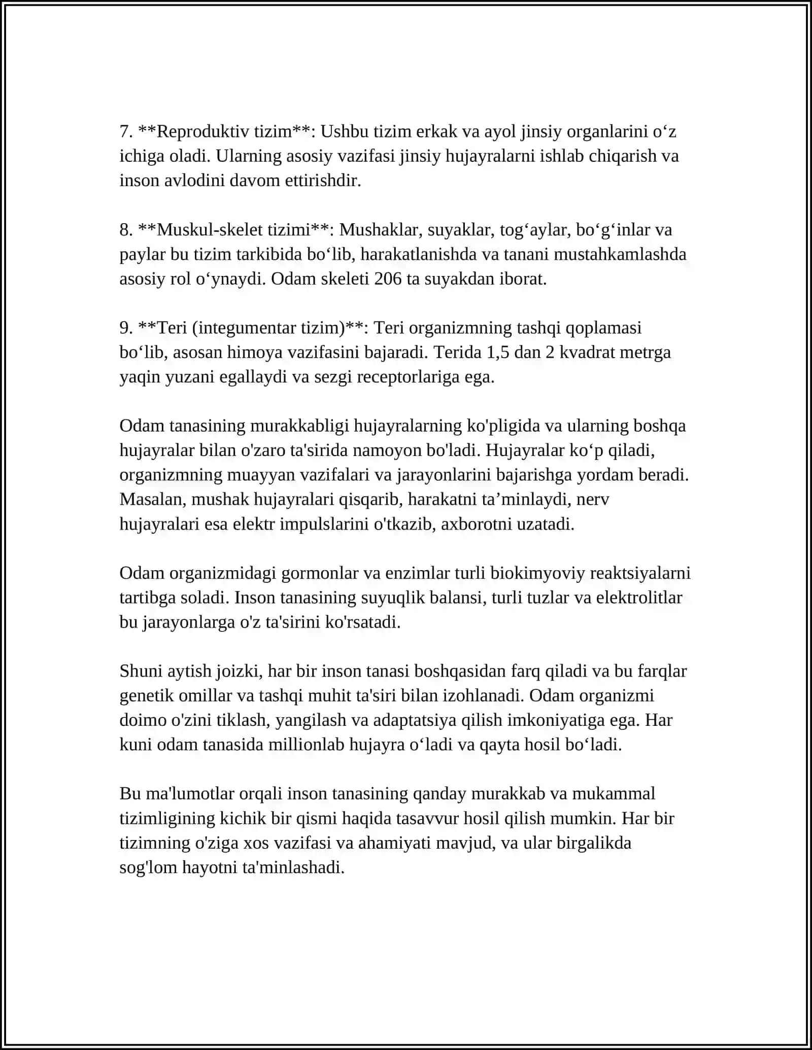 MUSTAQIL ISH Mavzu: ODAM ORGANIZMI 4