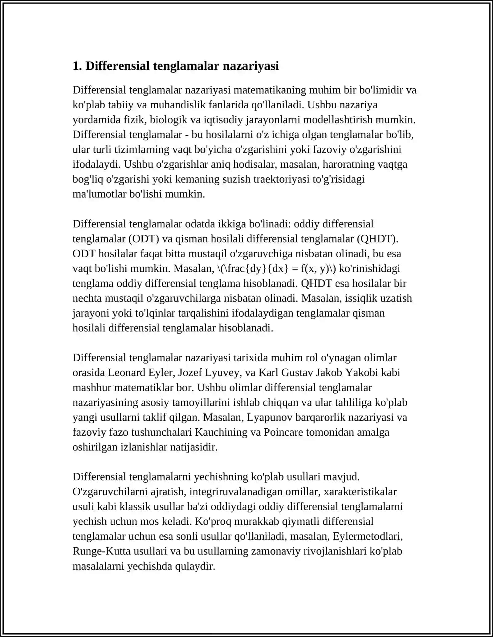 DIFGERENSIAL TENGLAMALARNING AMALIY MASALALAR YECHISHDA TADBIQLARI.MEXANIK TEBRANISHLARNING DIFFERENSIAL TENGLAMASI.ERKIN TEBRANISH,MAJBURIY TEBRANISH 4
