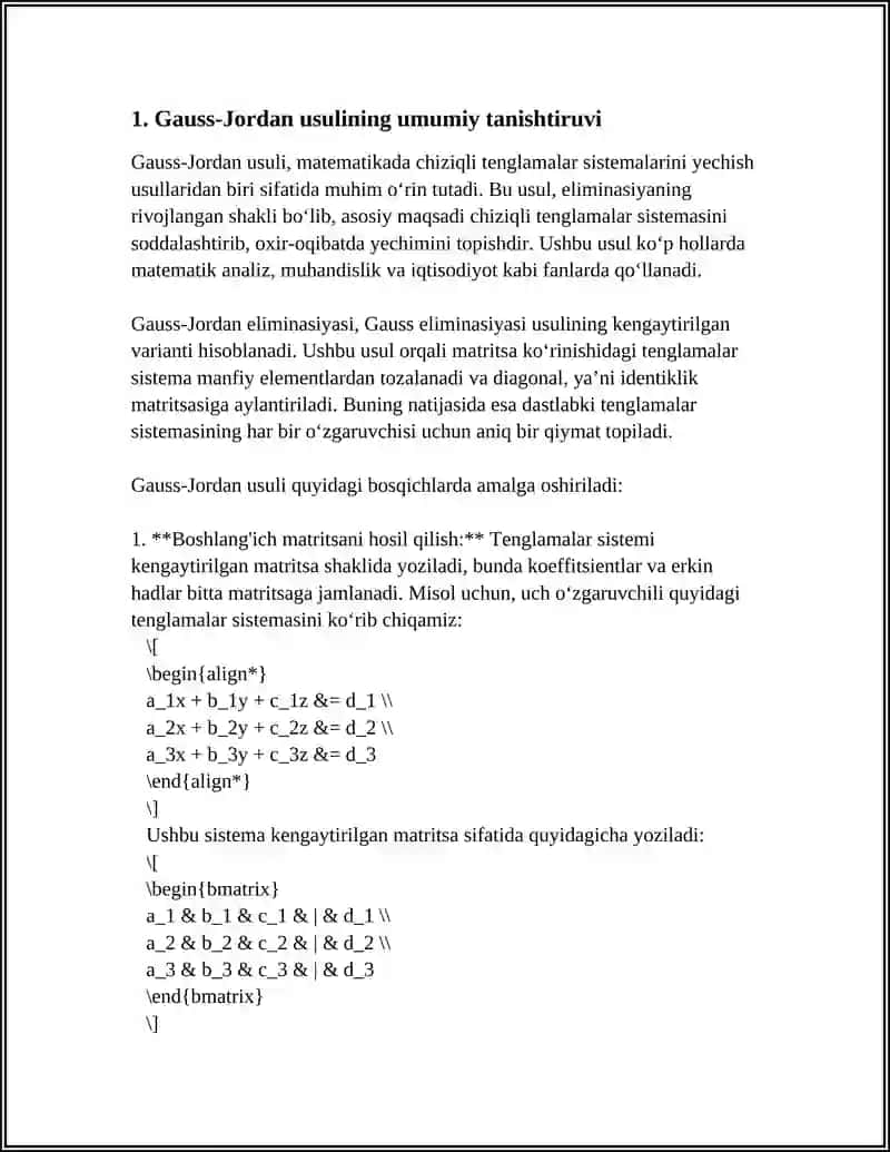 TENGLAMALAR SISTEMASINI JORDAN-GAUSS USULIDA ISHLASH 4