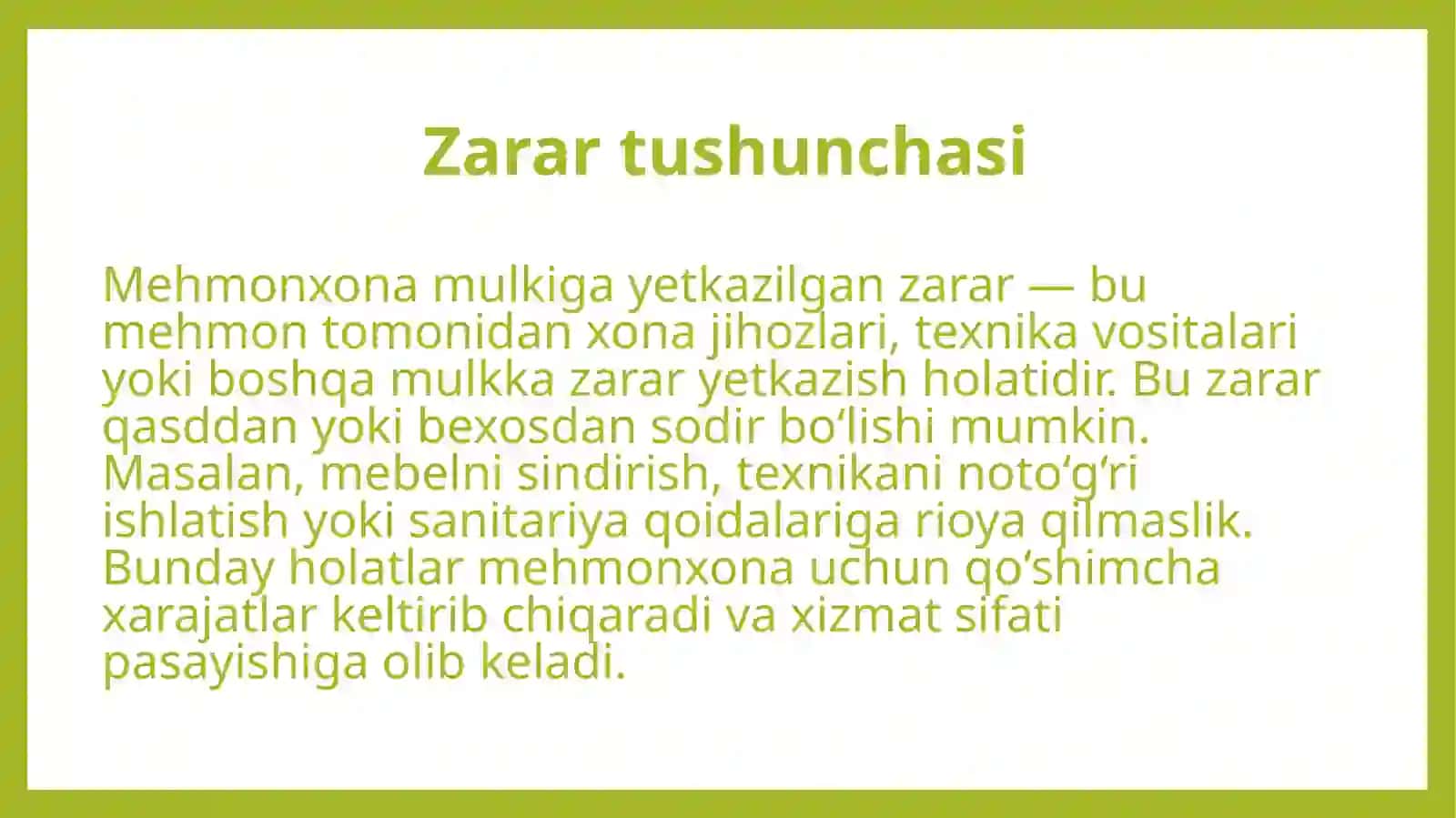 Mehmonxonada yashavchi mehmonlar tomondan keltirilgan zarar. 4