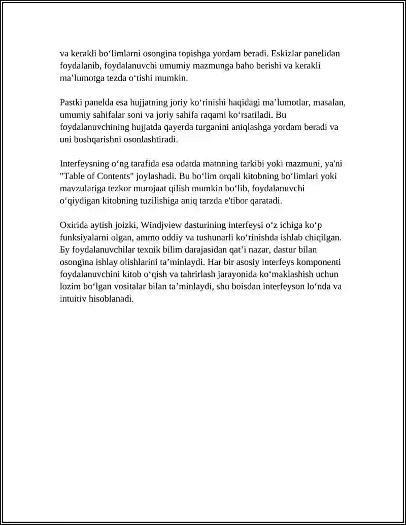 ELEKTRON KITOBLAR OQISH VA TAHRIRLASH WINDJVIEM DASTURI INTERFEYSI 4
