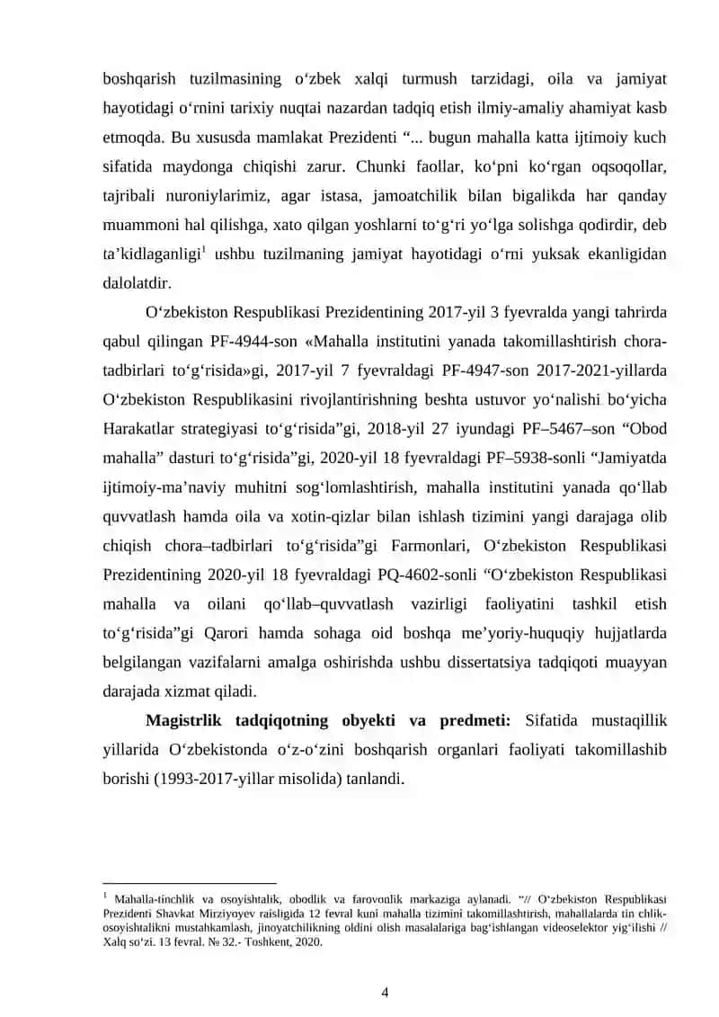 MUSTAQILLIK YILLARIDA O‘ZBEKISTONDA O‘Z-O‘ZINI BOSHQARISH ORGANLARI FAOLIYATINI TAKOMILLASHIB BORISHI (1993-2017-yillar misolida) 4