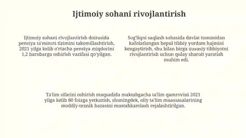 O‘zbekiston Respublikasini rivojlantirishning beshta ustuvor yo‘nalishi (2017–2021) 4