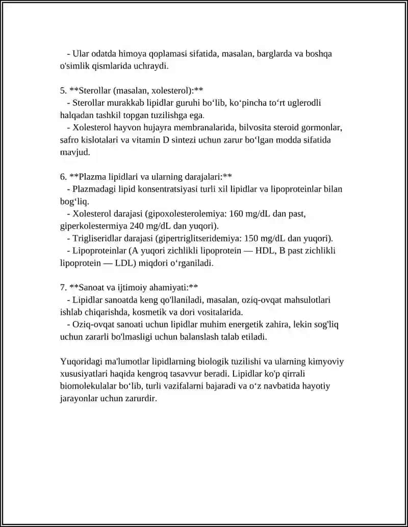 LIPIDLAR ALMASHINUVI VA VAZIFALARI, LIPIDLARNI HAZMLANISHI VA SO’RILISHI TASHILISHI 4