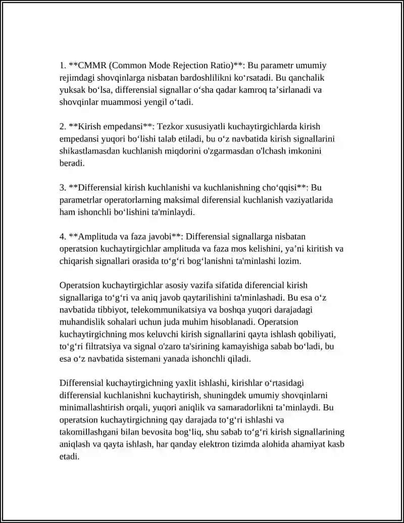 OKNING DIFFERENSIAL KIRISH SIGNALLARIGA JAVOBI 4