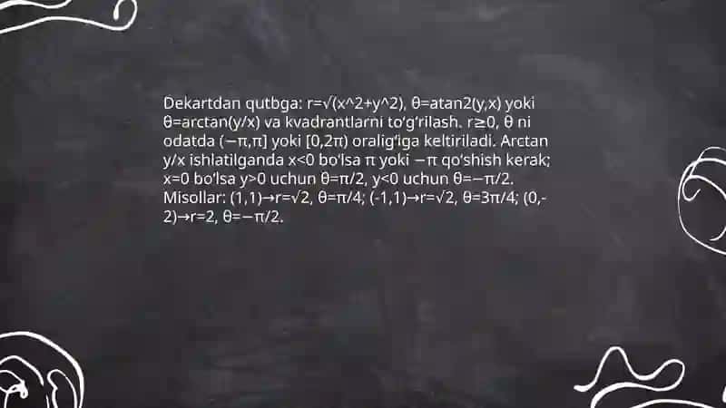 Dekart va qutb koordinatalari orasidagi bogʻlanish 4