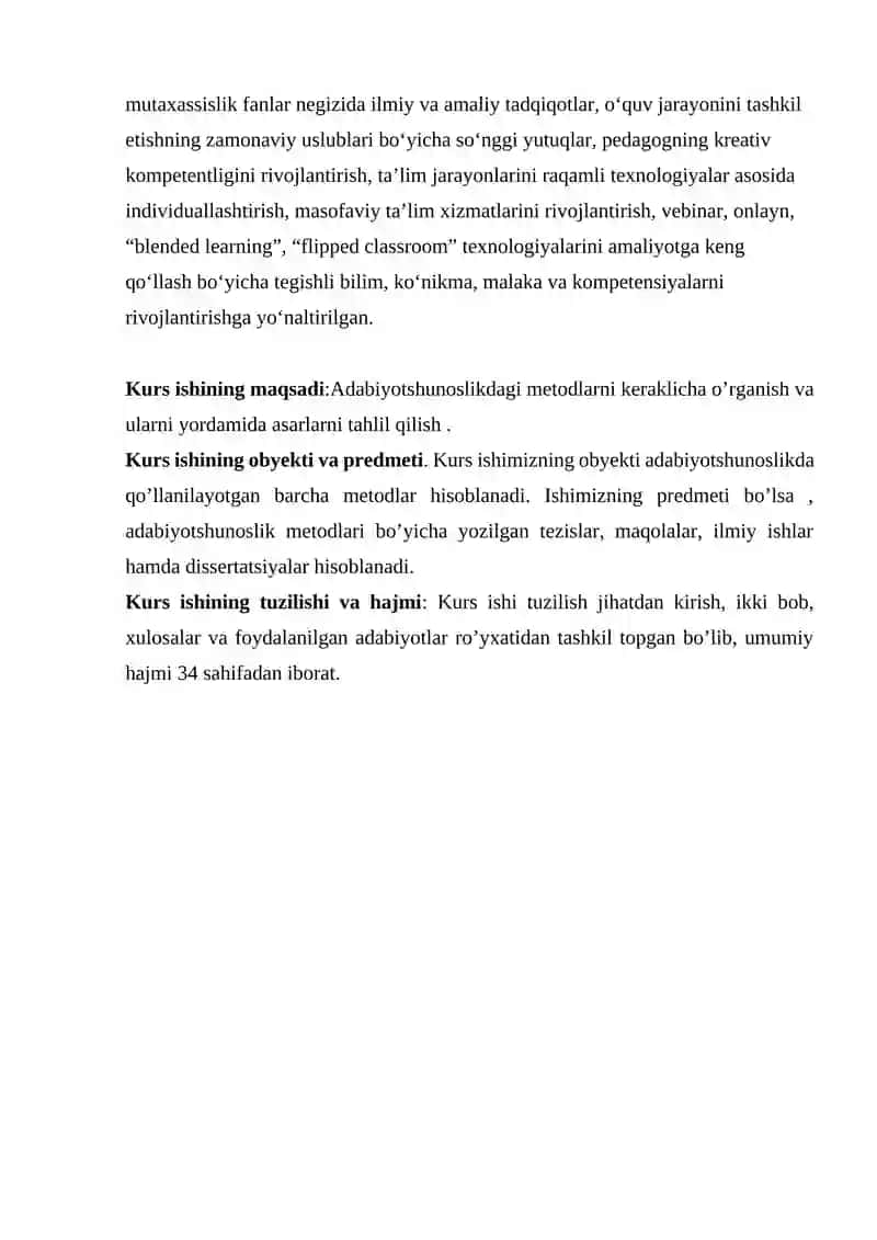 Adabiyotga kirish va adabiyot nazaryasi fanidan KURS ISHI 4