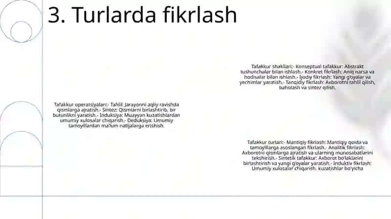 Tafakkur Operatsiyalari, Tafakkur Shakllari,Turlari 4