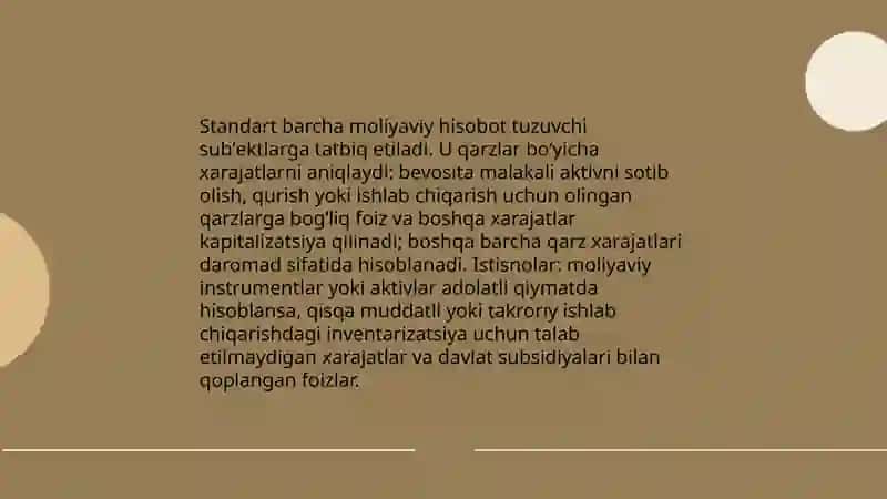 Qarzlar bo'yicha xarajatlar standartining mazmuni va qo'llanilishi 4