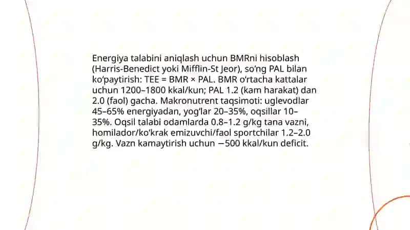Aholining uyushmagan jamoalari uchun ovqatlanish ratsion tuzish 4