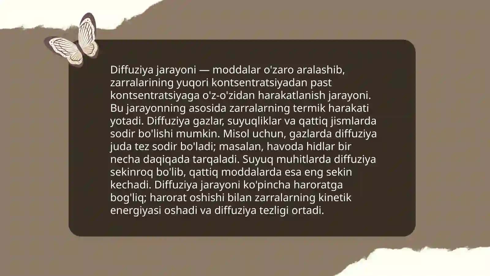 Molekulalarning erkin yugurish yo'li Diffuziya 4