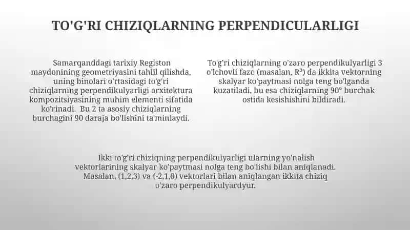 Fazoda perpendikulyar toʻgʻri chiziqlar va tekisliklar 4