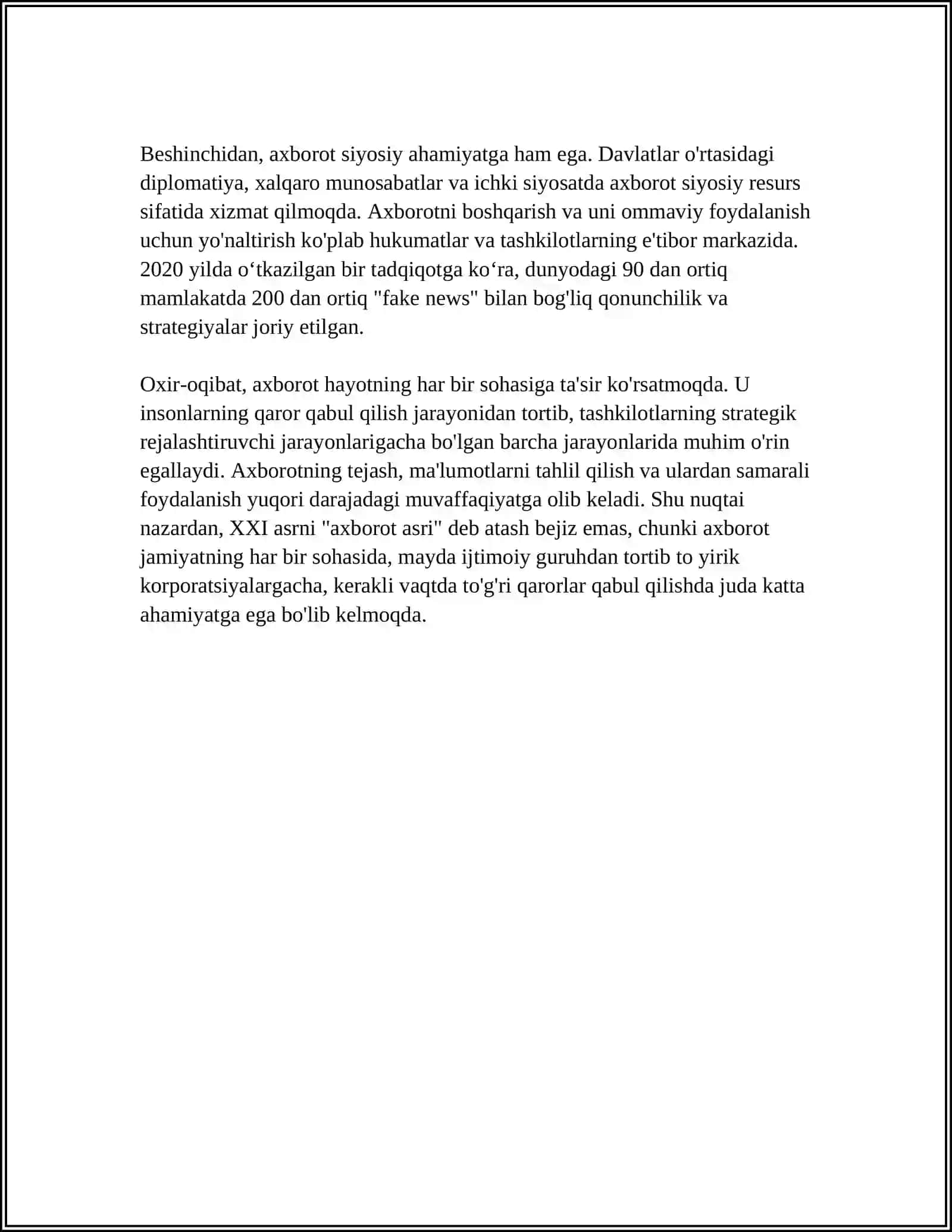 AXBOROTNI FAN UCHUN AHAMIYATI, XUSUSIYATLARINI TUSHUNTIRING 4