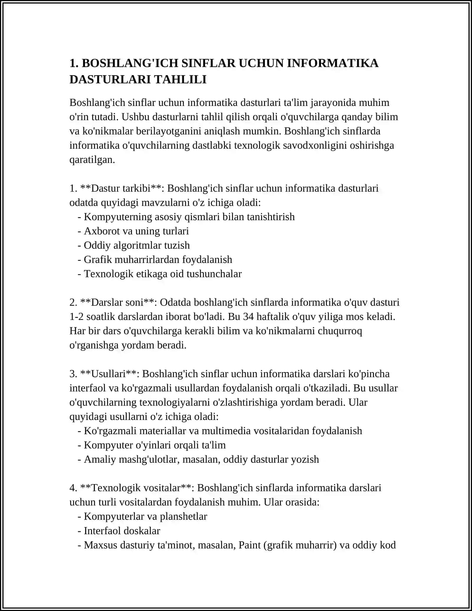 XORIJIY MAMLAKATLARDA VA OʻZBEKISTONDA BOSHLANGʻICH SINFLARDA INFORMATIKA TA’LIMINING TAHLILINI OʻTKAZISH 4