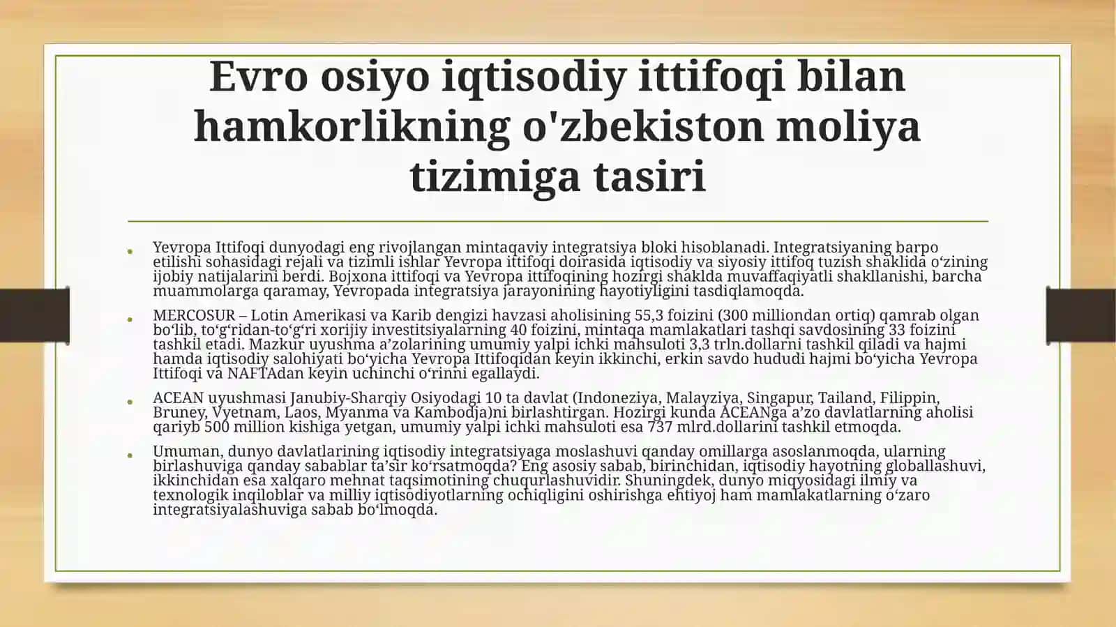 Yevro Osiyo Iqtisodiy Ittifoqi bilan hamkorlikning O’zbekiston moliya tizimi ta'siri 4