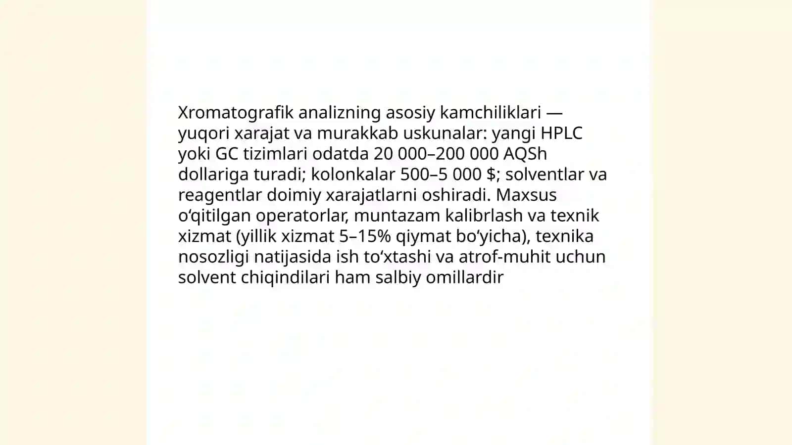 Xromotografik analiz usulining afzallik va kamchiliklari 4