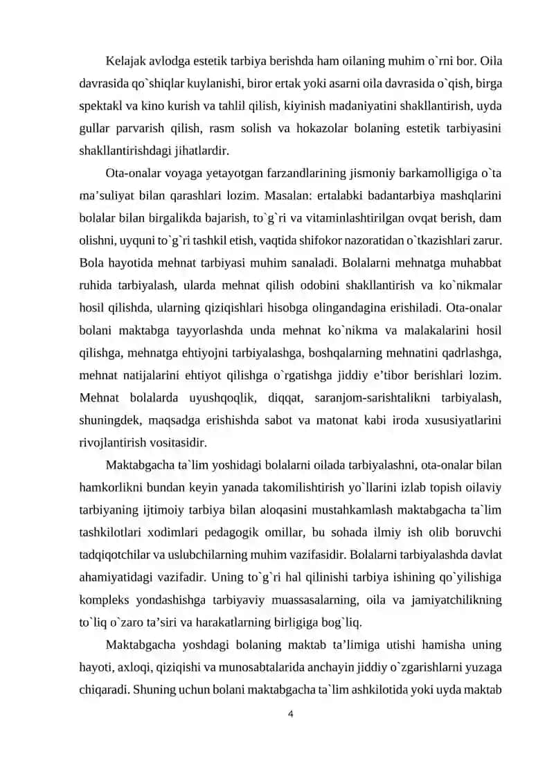 O’ZBEKISTON RESPUBLIKASI MAKTABGACHA VA BOSHLANG'ICH TA'LIM FANIDAN mustaqil ishi 2024 4