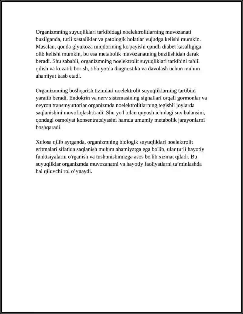 ORGANIZMNING BIOLOGIK SUYUQLIKLARI NOELEKTROLITLAR ERITMALARI SIFATIDA 4