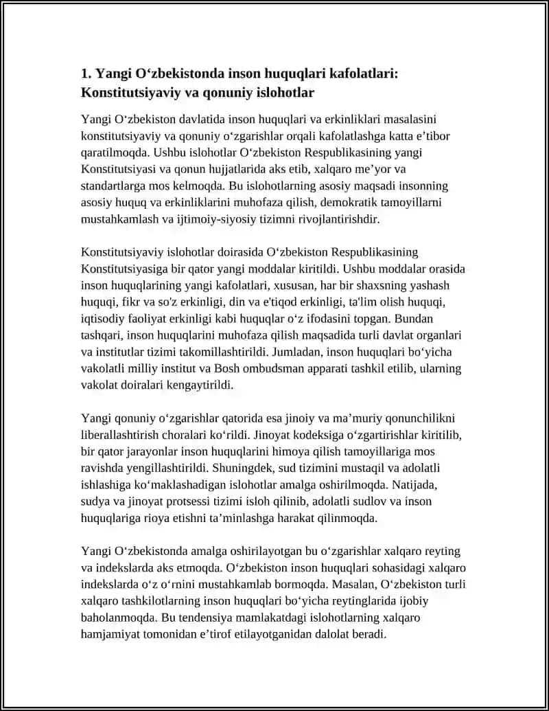 YANGI OʻZBEKISTONDA INSON HAQ- HUQUQLARI VA ERKINLIKLARI KAFOLATINING YARATILISHI 4