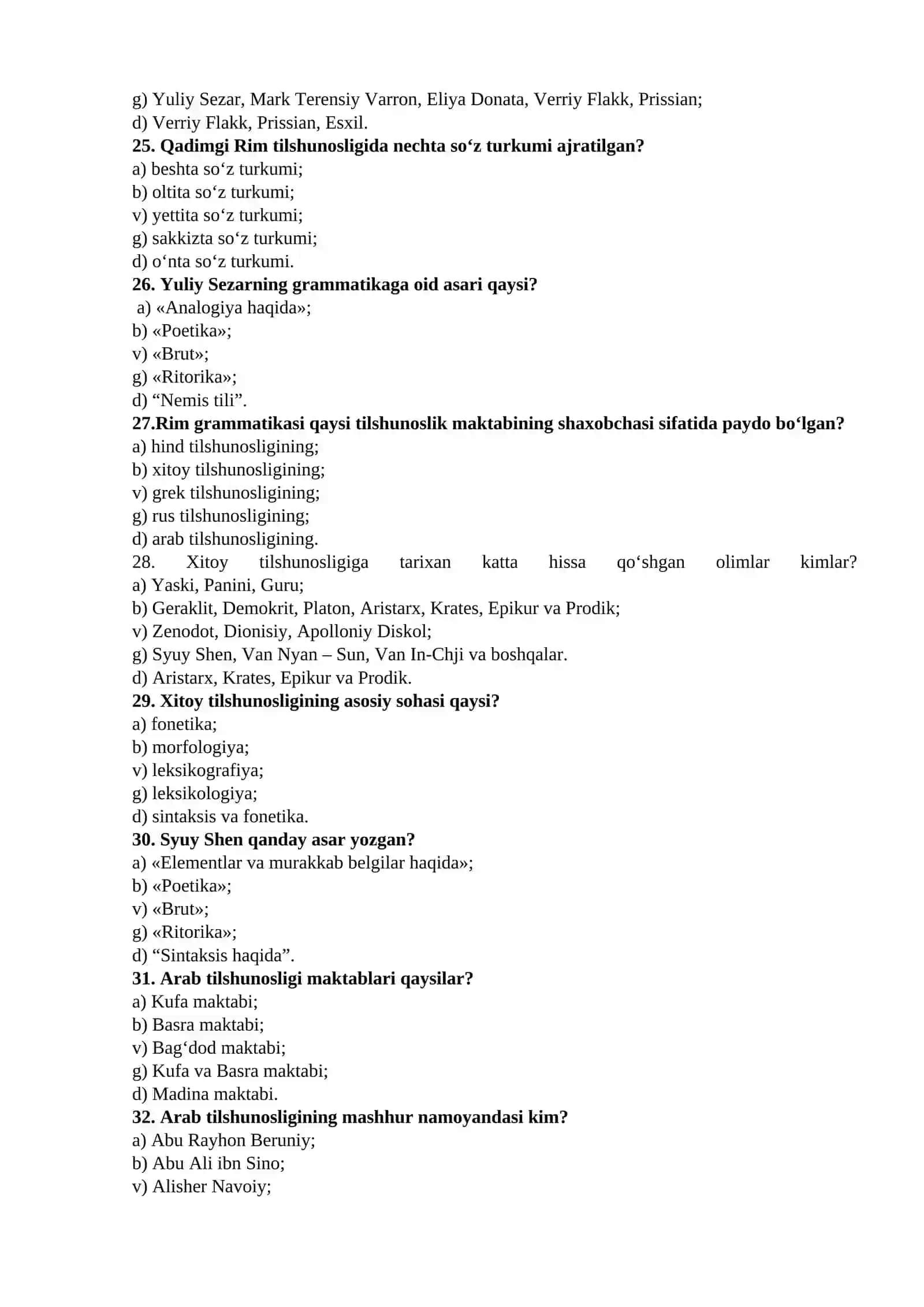 TILSHUNOSLIK NAZARIYASI FANIDAN YAKUNIY NAZORAT UCHUN TESTLAR 4